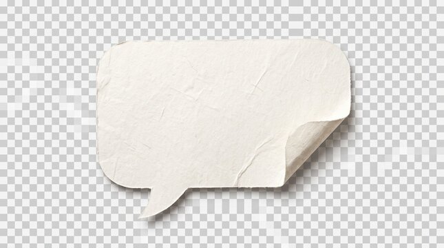 Speech bubble sticker made of textured white paper with a peeled corner isolated on chat bubble message sticker dialogue box dialogue