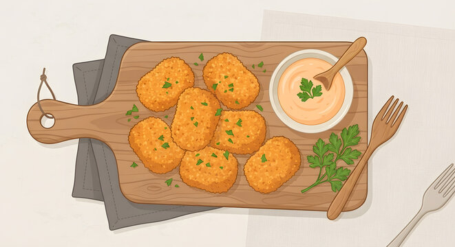 Crispy Croquettes with Dipping Sauce Illustration