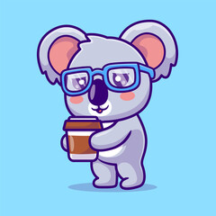 A cute cartoon koala wearing glasses and holding a coffee cup © Sumon 