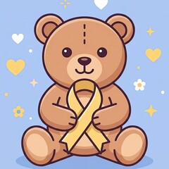 Obraz premium Cute teddy bear with yellow awareness ribbon