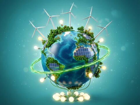 Energiegewinnung und Umweltschutz - Planet Erde mit Stromkabel