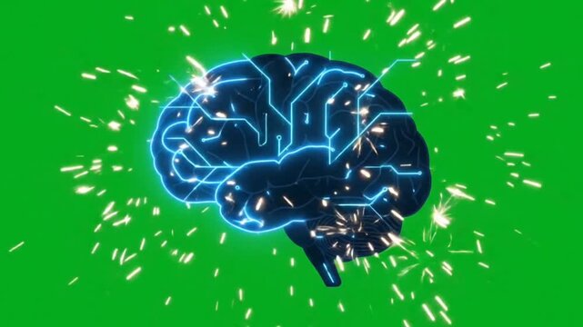 Animated Fresh AI Brain Technology Green Screen Motion