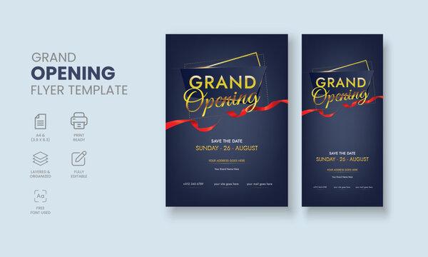 Grand Opening Flyer Template, Realistic grand Opening Invitation, Inauguration Flyer Template, Grand opening ceremony invitation flyer