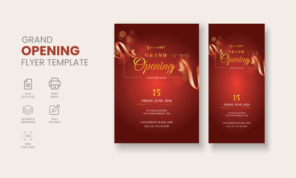 Grand Opening Flyer Template, Realistic grand Opening Invitation, Inauguration Flyer Template, Grand opening ceremony invitation flyer