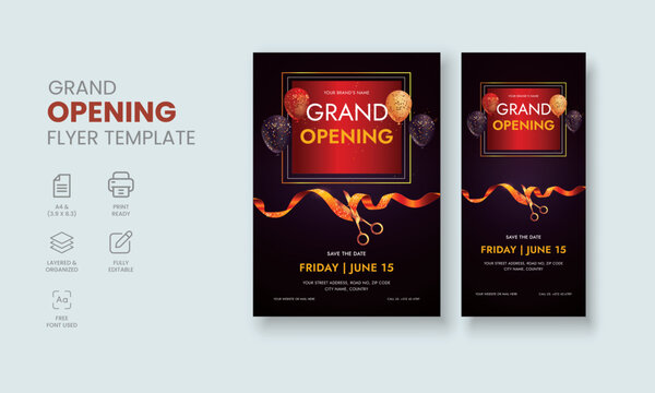 Grand Opening Flyer Template, Realistic grand Opening Invitation, Inauguration Flyer Template, Grand opening ceremony invitation flyer