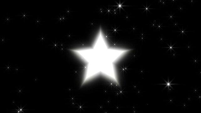 Sparkling star twinkle glitter white cartoon doodle animation, Star twinkling, white star blinking shining light twinkling effect glowing on black background, 4K loop