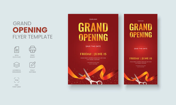 Grand Opening Flyer Template, Realistic grand Opening Invitation, Inauguration Flyer Template, Grand opening ceremony invitation flyer