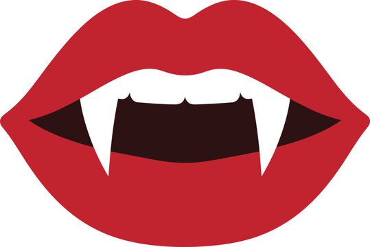 Vampire mouth with sharp fangs and red lips vector illustration
