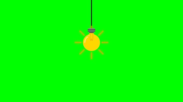 Animated swinging yellow light bulb on a green screen background.
