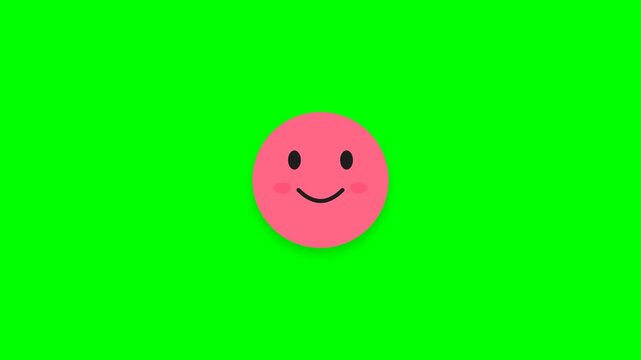 Animated pink smiley face with blinking eyes on a green screen background.