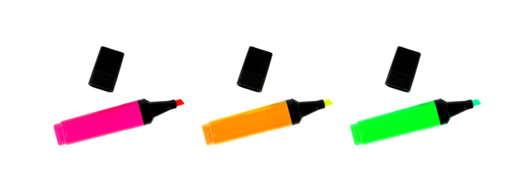 Highlight pen isolated, yellow office highlighter on white background
