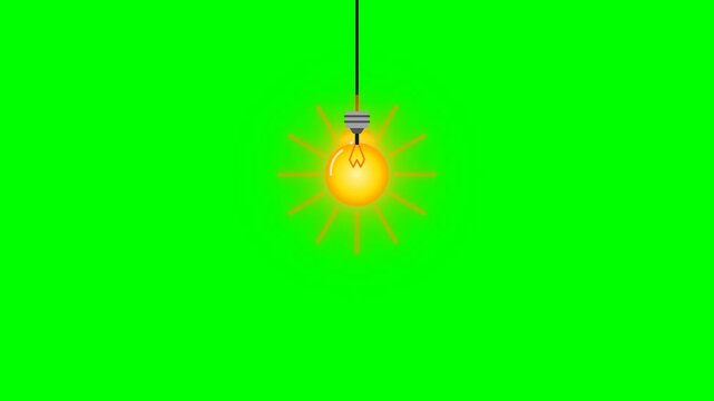 Animated swinging glowing light bulb on green screen