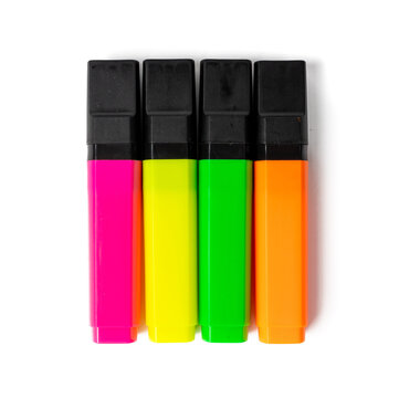 Highlight pen isolated, yellow office highlighter on white background