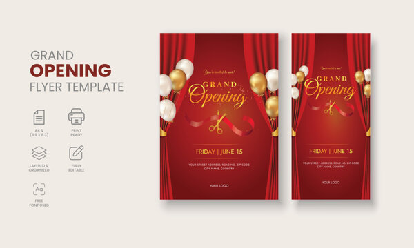 Grand Opening Flyer Template, Realistic grand Opening Invitation, Inauguration Flyer Template, Grand opening ceremony invitation flyer