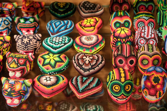 Colorful handmade beaded crafts and figures