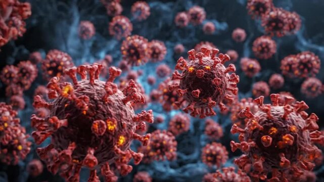 Animation of coronavirus during pandemic with focus on microscopic details and virus structure in a digital environment