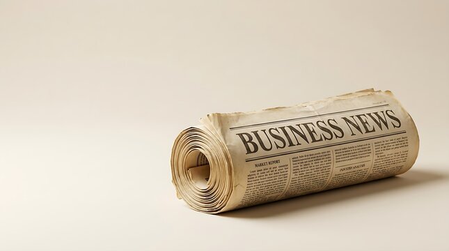 Rolled Vintage Newspaper with Business News Headline