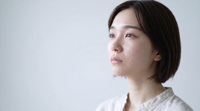 涙を流して悲しむ若い女性の表情