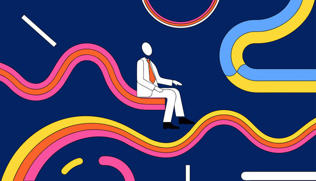 Businessman Energy Flow businessman surrounded by flowing neon waves.