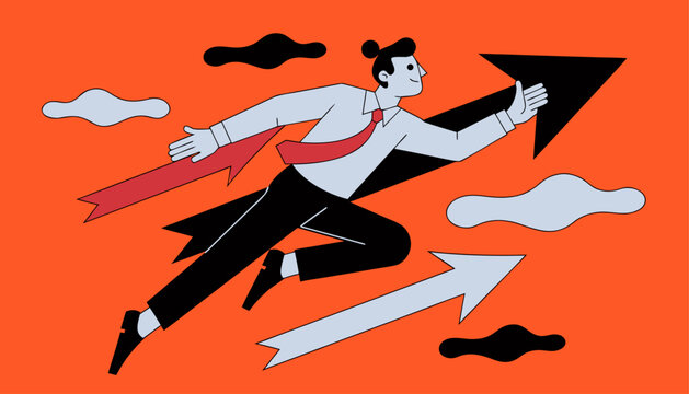 Businessman flying with arrows business growth concept