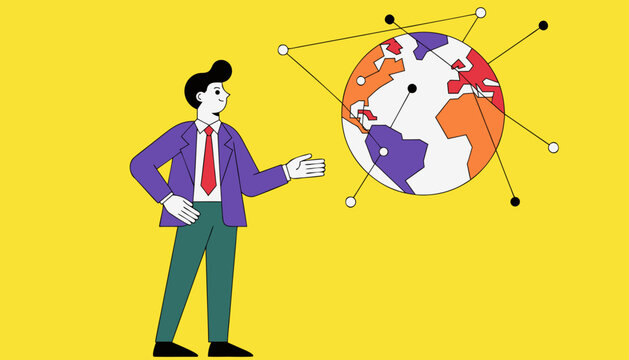 Businessman Globe Network businessman beside a globe with connected lines