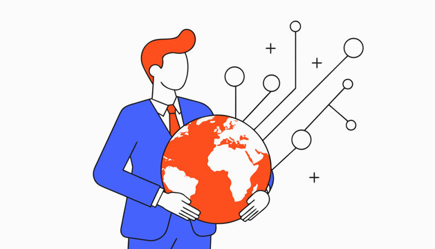 Businessman Globe businessman holding a globe connected with abstract network lines.