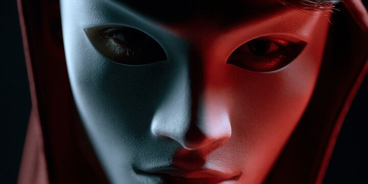 Intriguing masked figure emerges from darkness