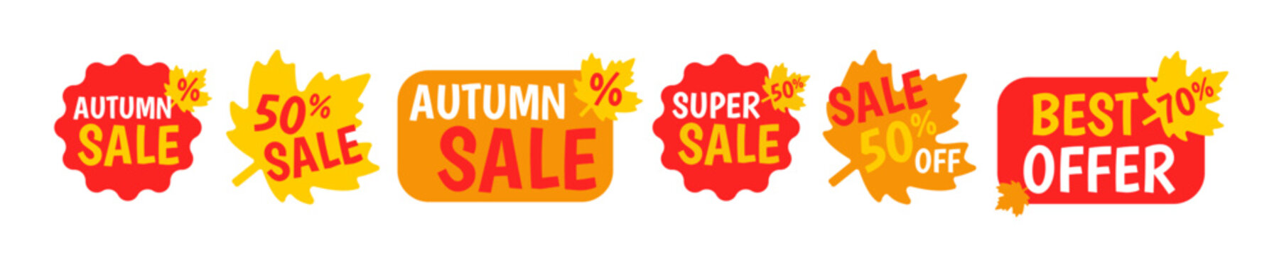 autumn super sale stickers web design set vector illustration 