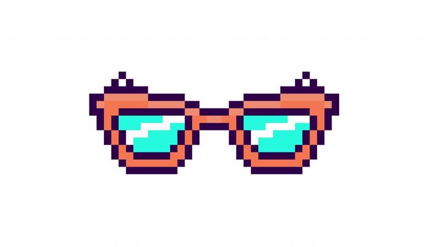 Pixel Art Retro sunglasses with pulsing heart animation. Animated pixel art sunglass love concept.