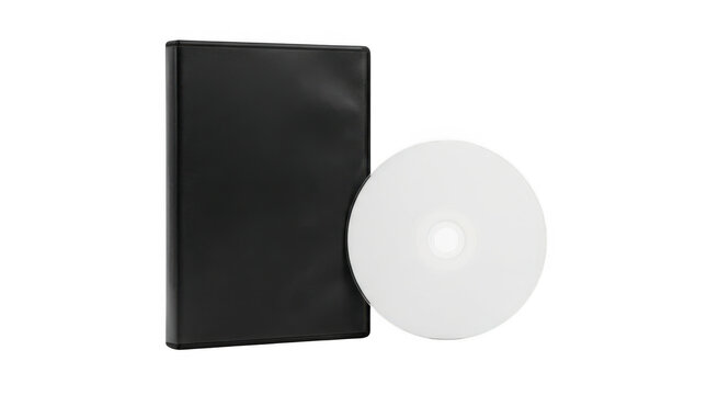 Blank black dvd case and disc isolated on transparent background