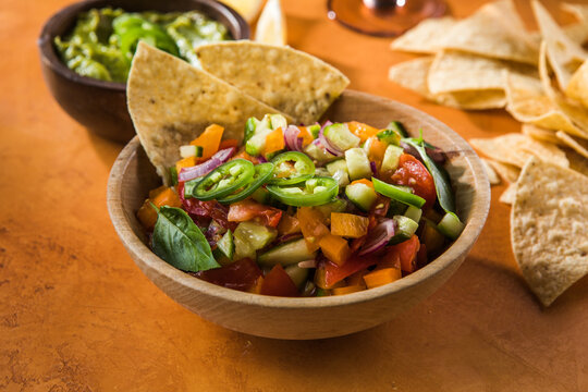 A delicious home made salsa pico de gallo with tomato red onion lime cilantro and jalapeno pepper.