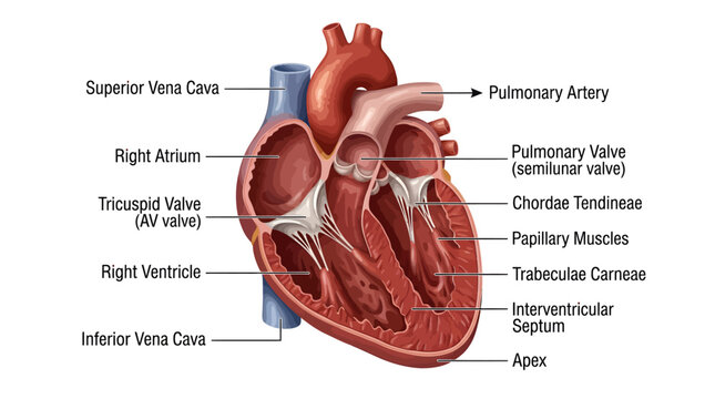 Human heart cross section anatomy diagram with labels
