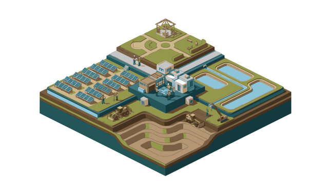 Isometric pixel art city with farm and airport.