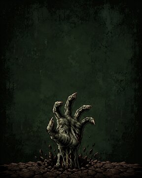 Creepy Zombie Hand Reaching Out From Ground Spooky Halloween Background Banner Concept