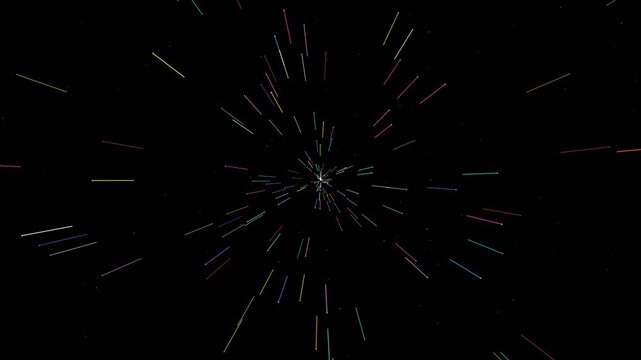 Colorful hyperspace warp speed light streaks in deep space