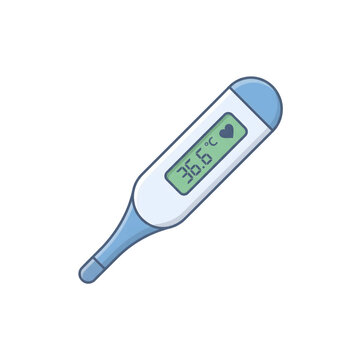 Digital thermometer displaying normal body temperature 366 degrees Celsius.