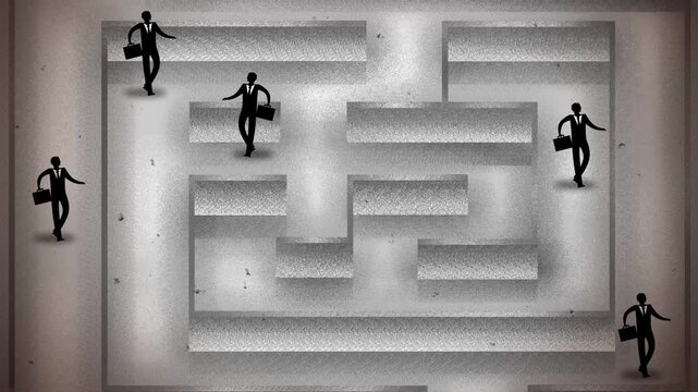 office workers lost while walking through a maze