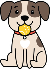 Fototapeta premium A cute cartoon puppy sitting down holding a yellow tennis ball in its mouth.