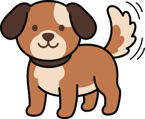Fototapeta premium Cute cartoon illustration of a happy brown puppy dog wagging its tail.
