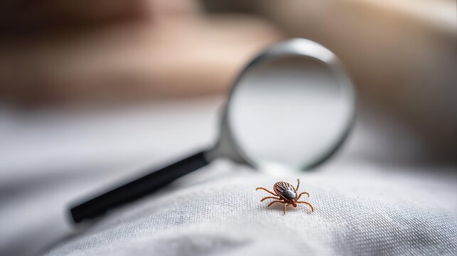 A close-up of a tick under a magnifying glass