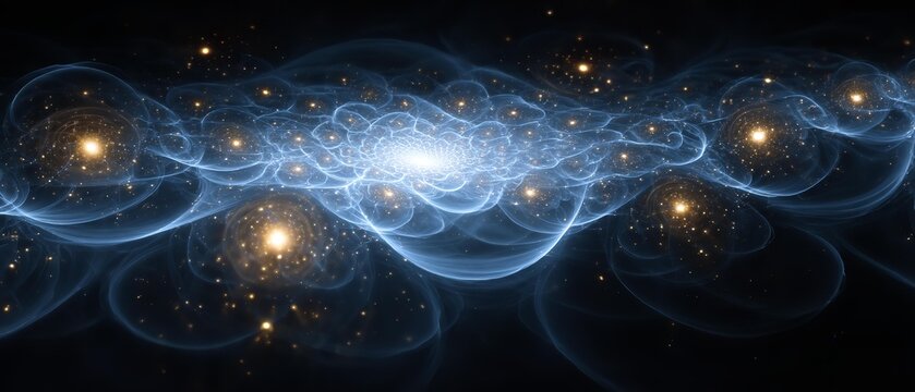Galactic nebula swirls with glowing stars and cosmic dust