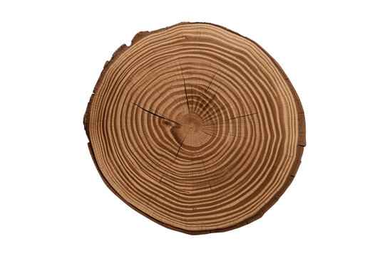 Circular tree trunk slice showing detailed annual growth rings