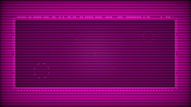 Abstract purple digital grid background with multiple glowing neon technology frames and scanline texture effect