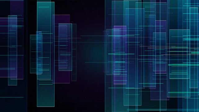 Parallel Cyan And Purple Translucent Glass Panels Motion Graphics Overlay Abstract Cyber Space Loop 4K Background