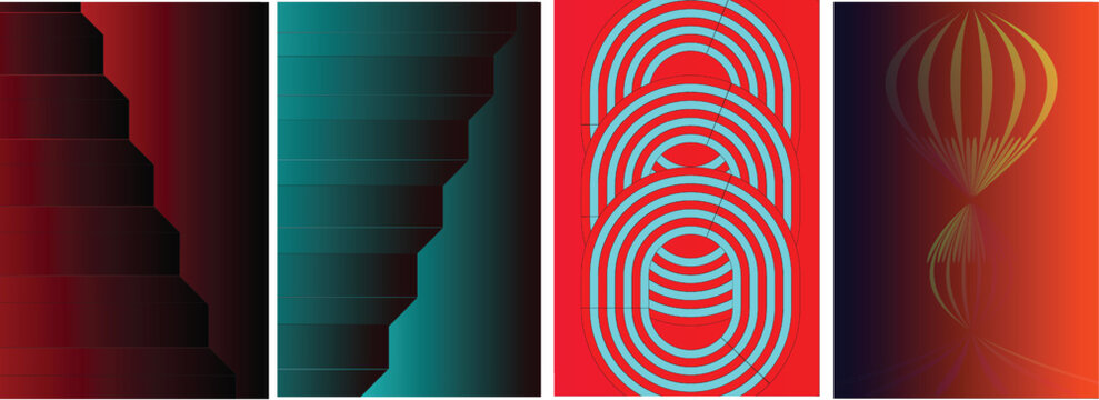 Abstract geometric steps cover template with dark red gradient vector background for book and report