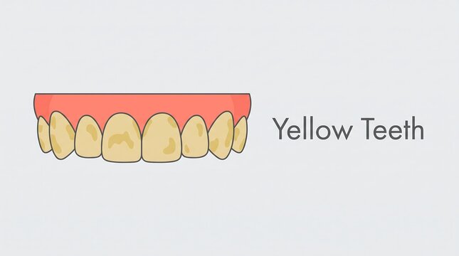 Vector illustration of yellow teeth showing dental staining and discoloration for oral hygiene and cosmetic dentistry educational content