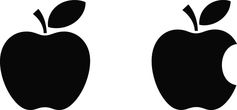 Apple icon set with solid black fresh bitten apple fruit health nutrition symbol vector illustration