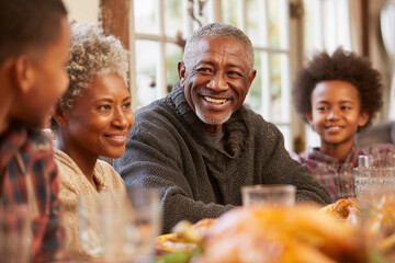 Obraz premium Smiling family enjoying dinner together at a cozy dining table 