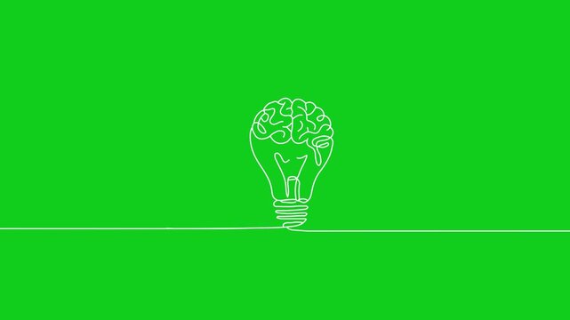 Single continous one line art idea light bulb . creative solution team work lamp concept 4K video