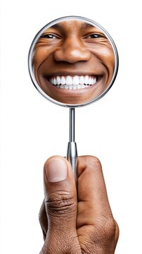 Healthy smile reflected in dental mirror closeup
